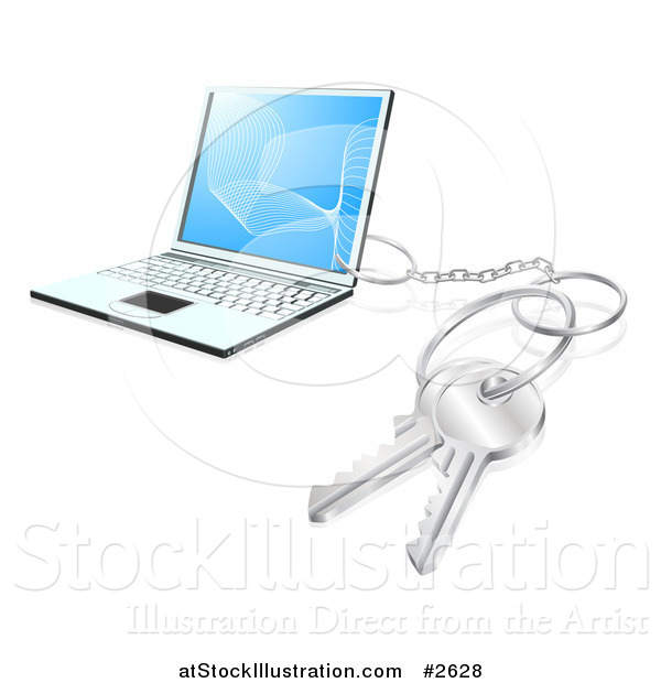 Vector Illustration of a 3d Key Ring Attached to a Laptop Computer