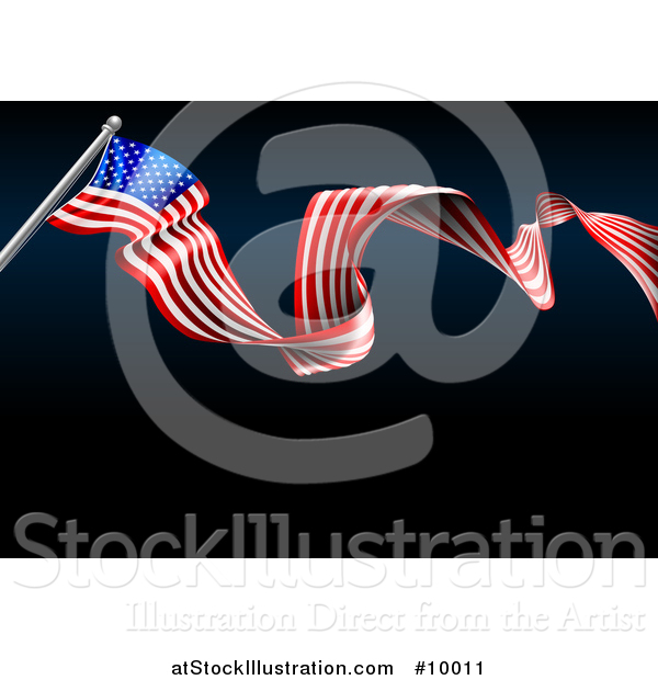 Vector Illustration of a 3d Long Waving American Flag over Black with Text Space