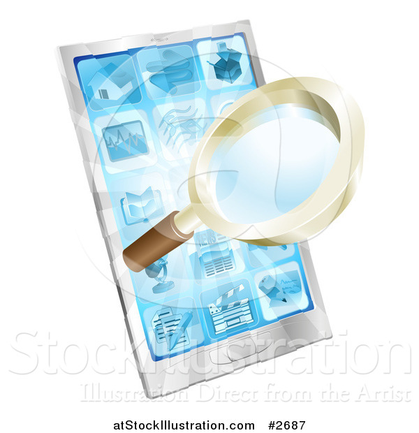 Vector Illustration of a 3d Magnifying Glass and Light over a Smart Phone
