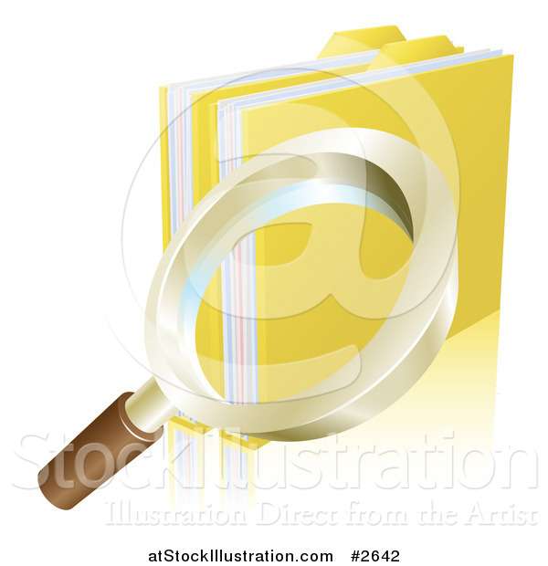 Vector Illustration of a 3d Magnifying Glass Searching Folder Archives