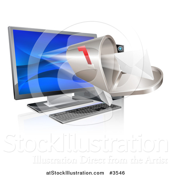 Vector Illustration of a 3d Mailbox Emerging from a Desktop Computer