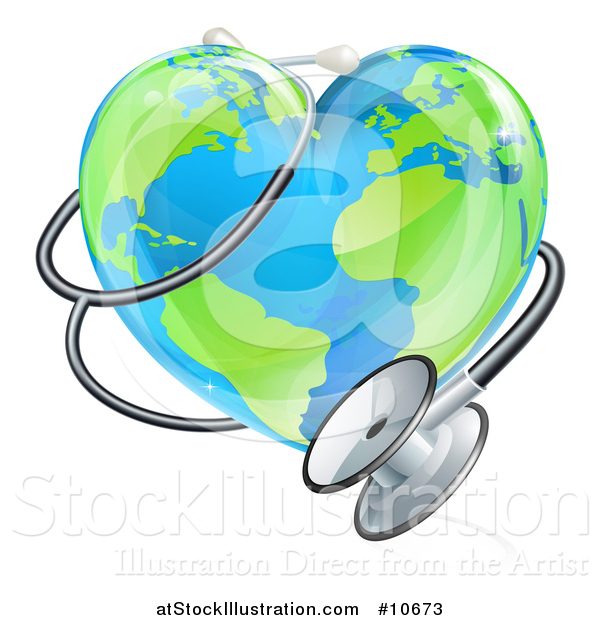 Vector Illustration of a 3d Medical Stethoscope Around a Heart World Earth Globe