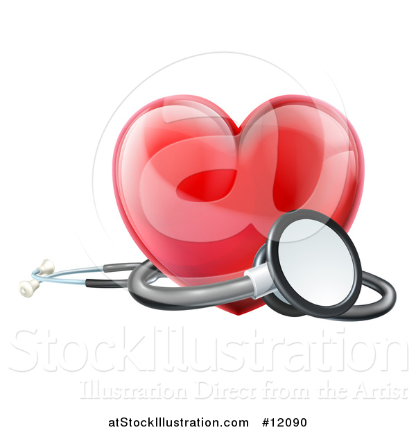 Vector Illustration of a 3d Medical Stethoscope Around a Red Love Heart