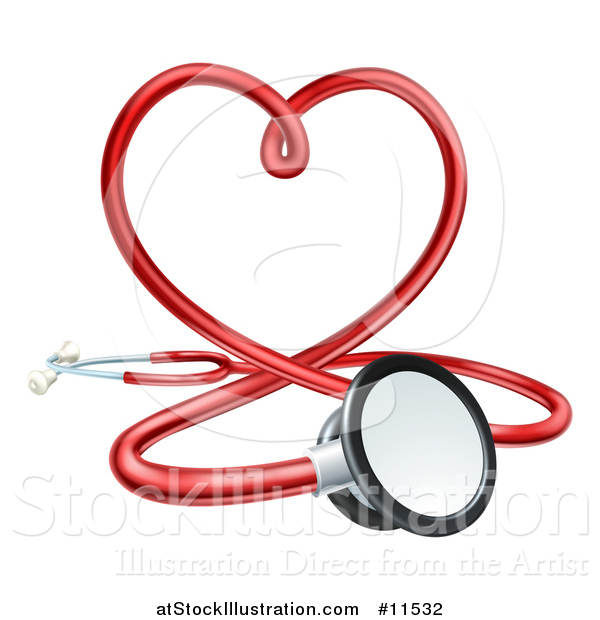 Vector Illustration of a 3d Medical Stethoscope Forming a Red Love Heart