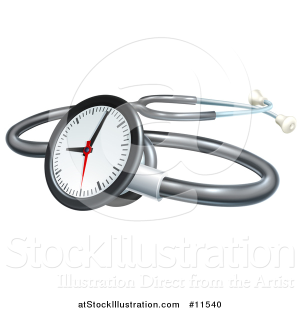 Vector Illustration of a 3d Medical Stethoscope with a Clock