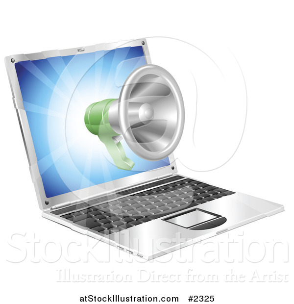 Vector Illustration of a 3d Megaphone Emerging from a Laptop