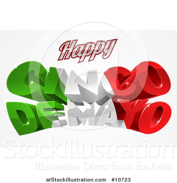 Vector Illustration of a 3d Mexican Flag Colored Happy Cinco De Mayo Design