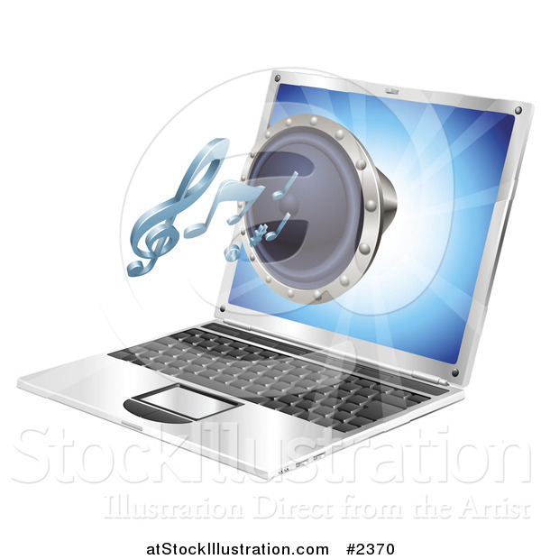 Vector Illustration of a 3d Music Speaker Emerging from a Laptop Computer