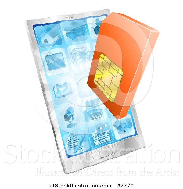 Vector Illustration of a 3d Orange Sim Card over a Smart Phone