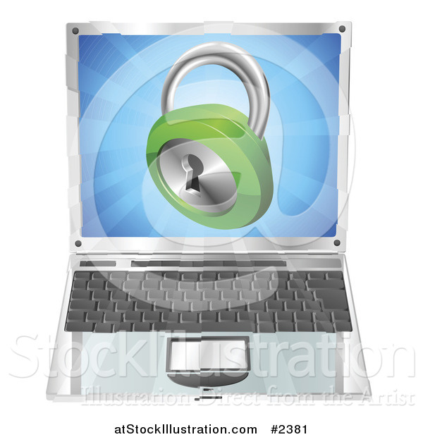 Vector Illustration of a 3d Padlock Emerging from a Laptop Computer