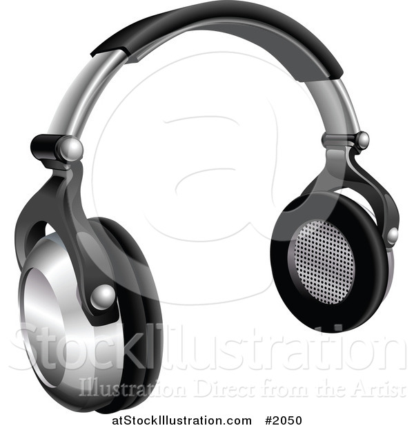 Vector Illustration of a 3d Pair of Silver and Black Headphones