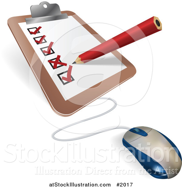 Vector Illustration of a 3d Pencil Checking off a List Connected to a Computer Mouse