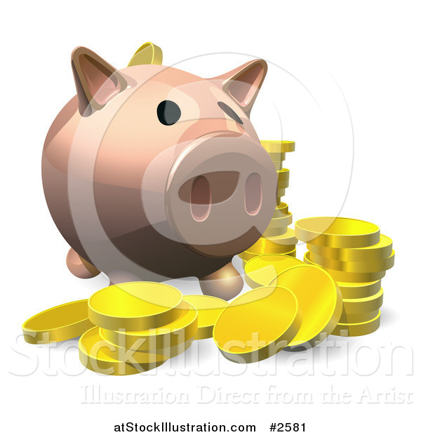 Vector Illustration of a 3d Piggy Bank with Gold Coins