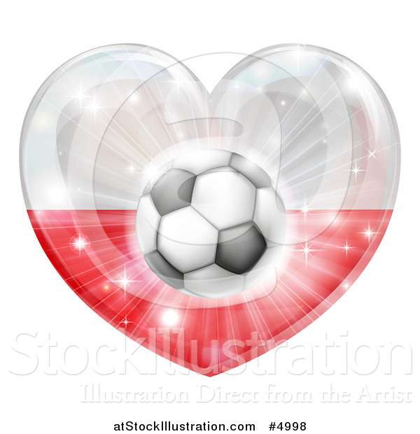 Vector Illustration of a 3d Polish Flag Heart and Soccer Ball