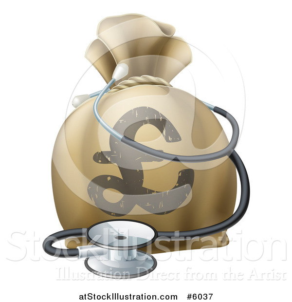 Vector Illustration of a 3d Pound Lyra Symbol Money Bag and Stethoscope
