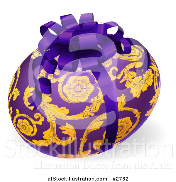 Vector Illustration of a 3d Purple Floral Easter Egg with a Bow