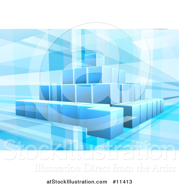 Vector Illustration of a 3d Pyramid Made of Blue Cubes