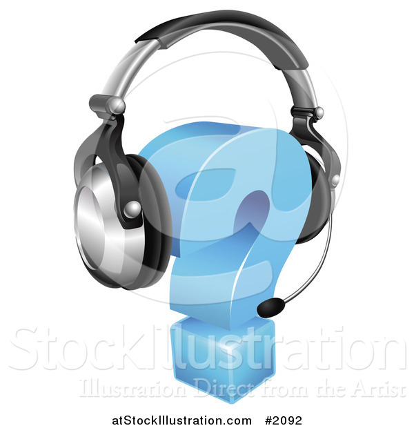 Vector Illustration of a 3d Question Mark Wearing a Customer Service Head Set