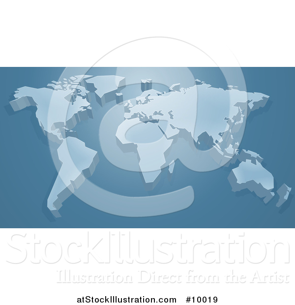 Vector Illustration of a 3d Raised World Map over Blue