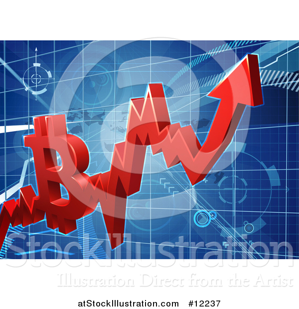 Vector Illustration of a 3d Red Bitcoin Crypto Currency on a Chart