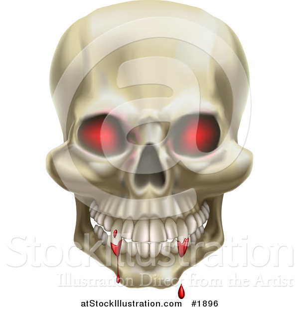 Vector Illustration of a 3d Red Eyed Skull with Blood on the Teeth