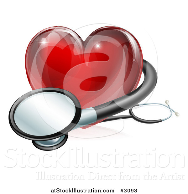 Vector Illustration of a 3d Red Medical Heart with a Stethoscope