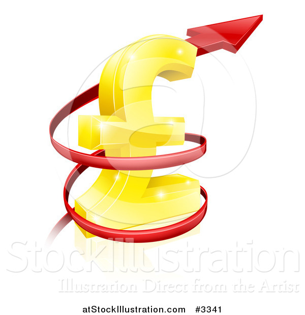 Vector Illustration of a 3d Red Spiraling up Arrow Around a Golden Lira Pound Currency Symbol