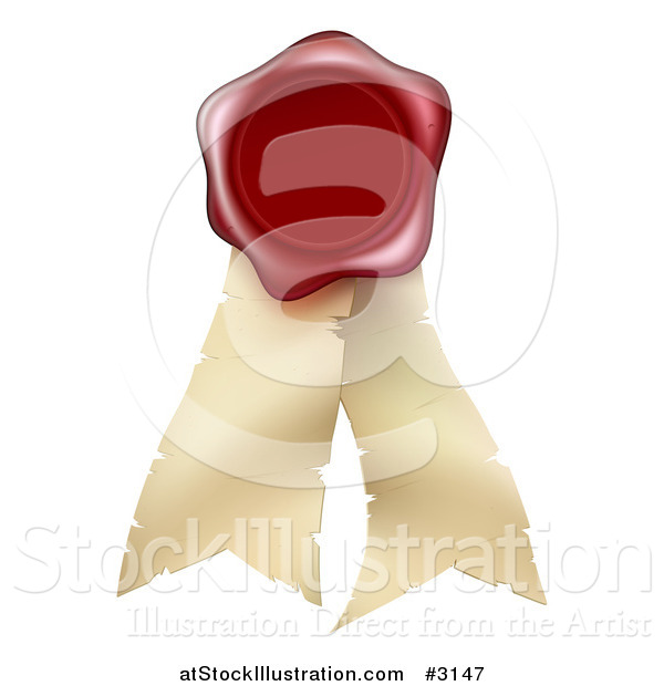 Vector Illustration of a 3d Red Wax Seal on Parchment Ribbons