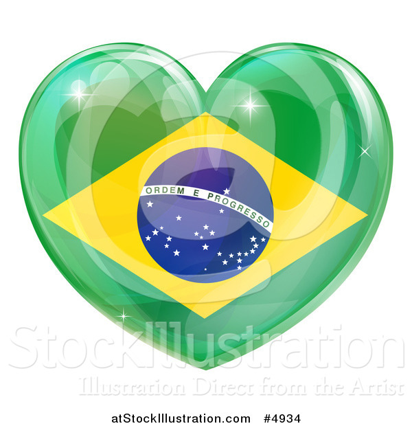 Vector Illustration of a 3d Reflective Brazilian Flag Heart