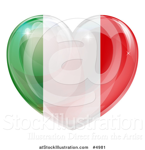 Vector Illustration of a 3d Reflective Italian Flag Heart