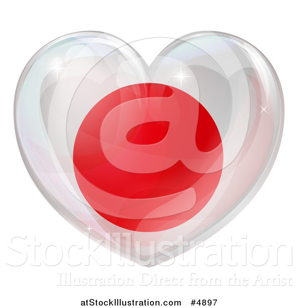 Vector Illustration of a 3d Reflective Japanese Flag Heart