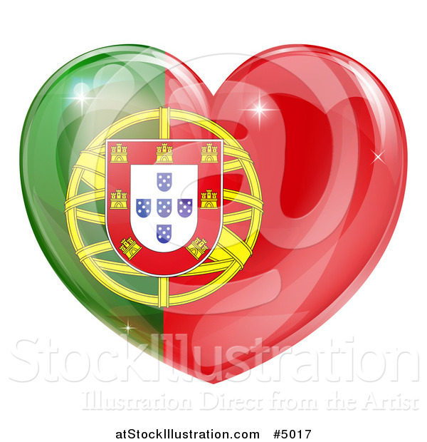 Vector Illustration of a 3d Reflective Portugese Flag Heart