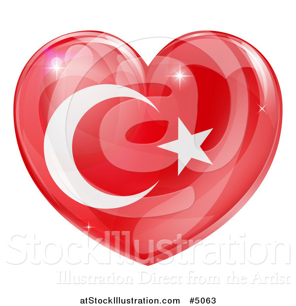 Vector Illustration of a 3d Reflective Turkish Flag Heart