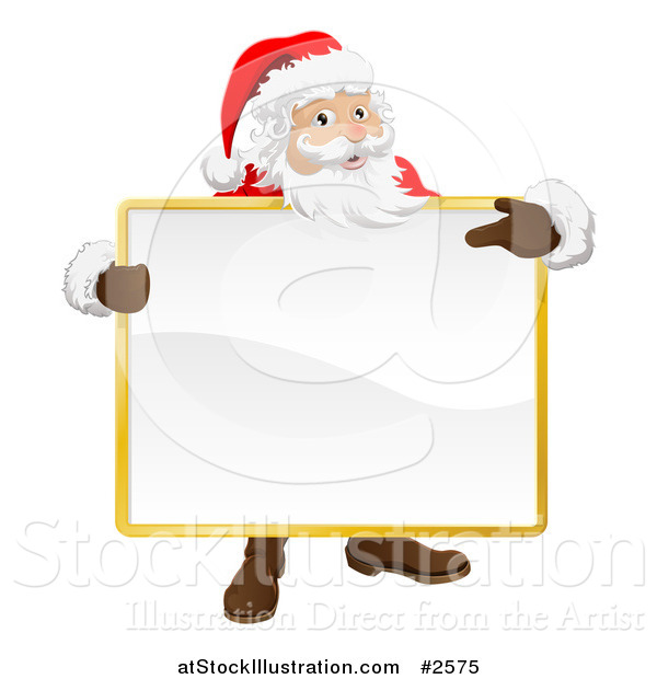 Vector Illustration of a 3d Santa Holding and Pointing to a Blank Sign