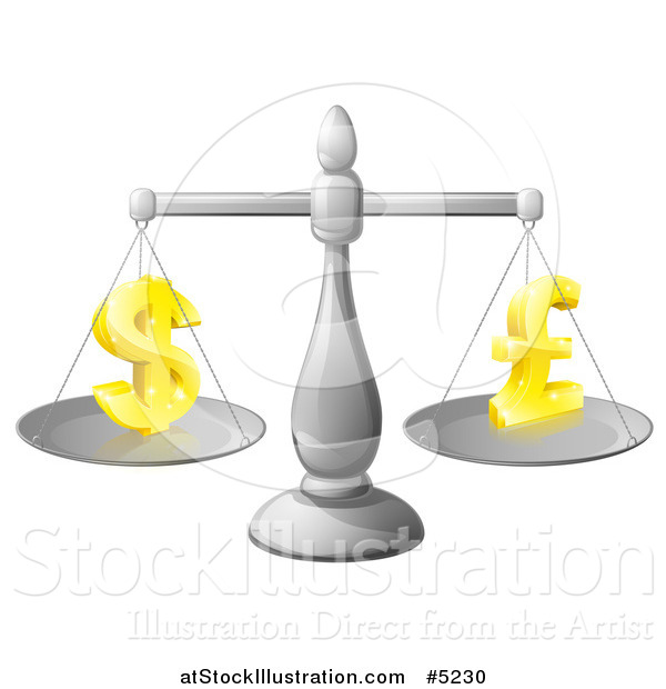 Vector Illustration of a 3d Scale Weighing Dollar and Pound Currency Symbols
