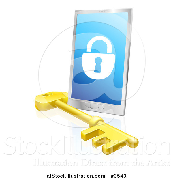 Vector Illustration of a 3d Secure Locked Smart Phone and Skeleton Key