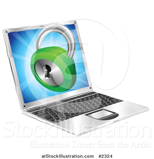 Vector Illustration of a 3d Security Padlock Emerging from a Laptop Computer