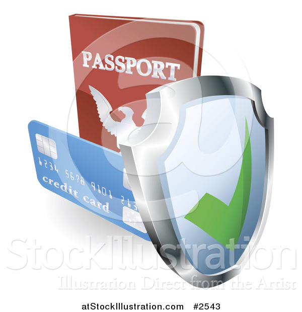 Vector Illustration of a 3d Security Shield Credit Card and Passport