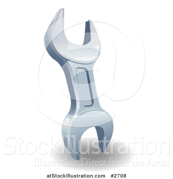 Vector Illustration of a 3d Shiny Silver Spanner Wrench