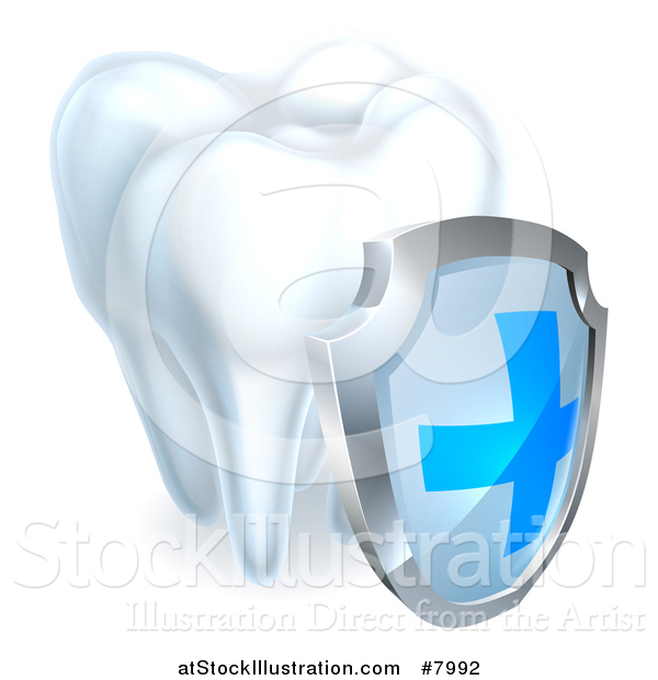 Vector Illustration of a 3d Shiny White Tooth with a Protective Dental Shield