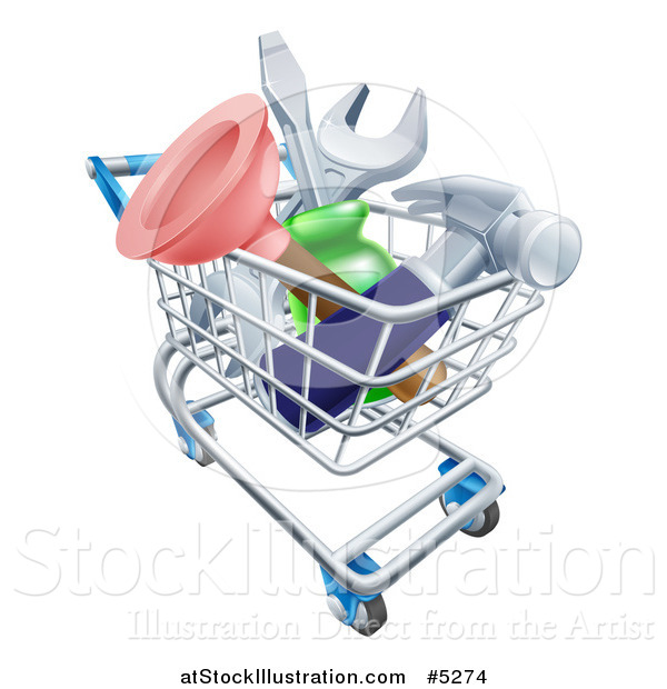 Vector Illustration of a 3d Shopping Cart Full of Tools