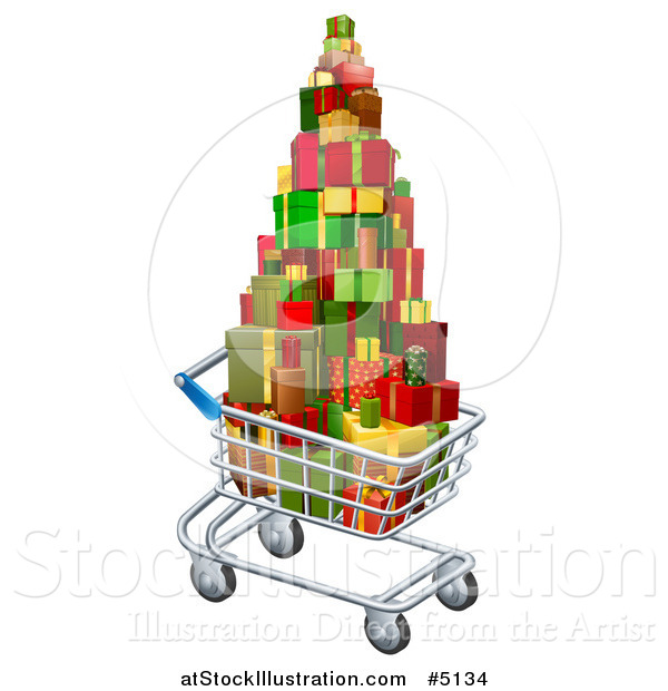 Vector Illustration of a 3d Shopping Cart with Christmas Presents