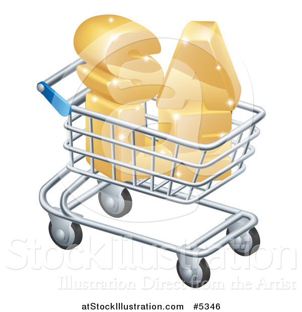 Vector Illustration of a 3d Shopping Cart with Golden SALE Inside