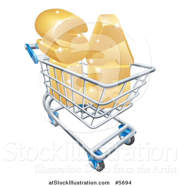 Vector Illustration of a 3d Shopping Cart with Golden SALE Inside