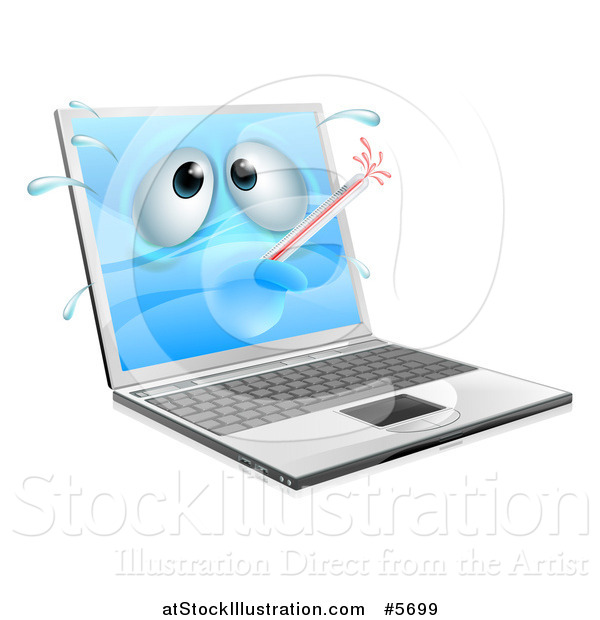 Vector Illustration of a 3d Sick Laptop with a Bursting Thermometer