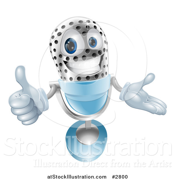 Vector Illustration of a 3d Silver and Blue Microphone Holding a Thumb up