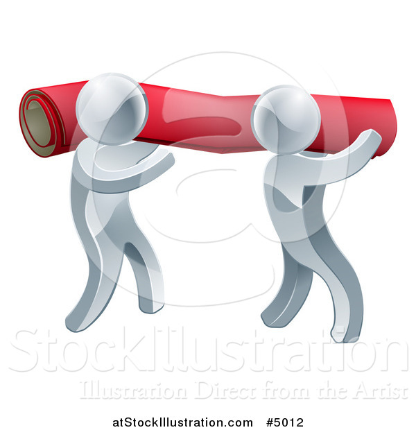 Vector Illustration of a 3d Silver Carpet Installers Carrying a Roll