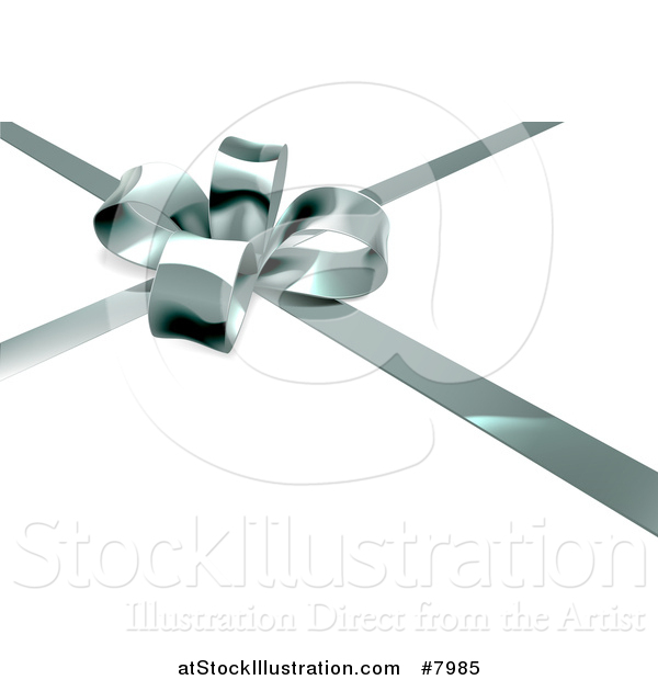 Vector Illustration of a 3d Silver Christmas, Birthday or Other Holiday Gift Bow and Ribbon over Shaded White