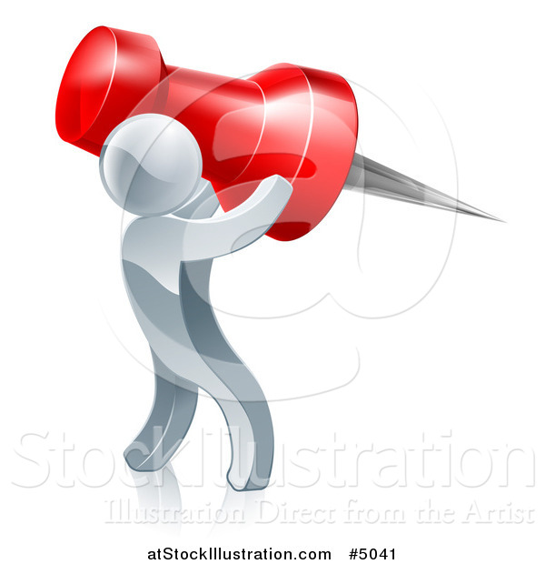Vector Illustration of a 3d Silver Man Carrying a Giant Pin