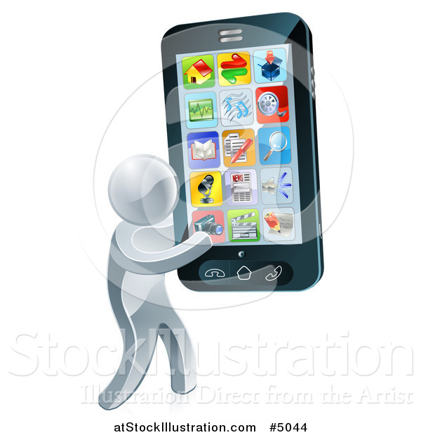 Vector Illustration of a 3d Silver Man Carrying a Large Smart Phone
